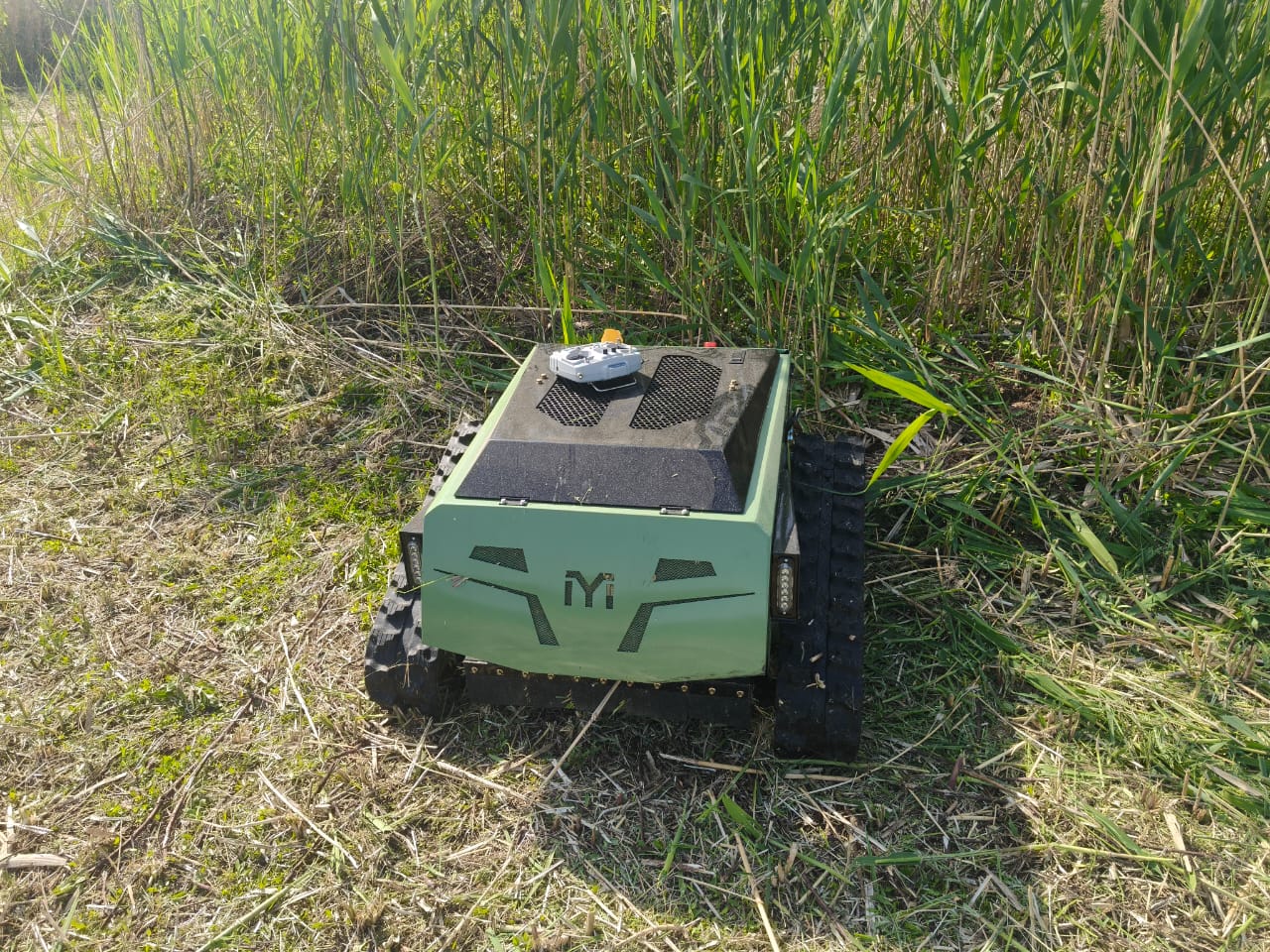 Robotic device on a grassy field