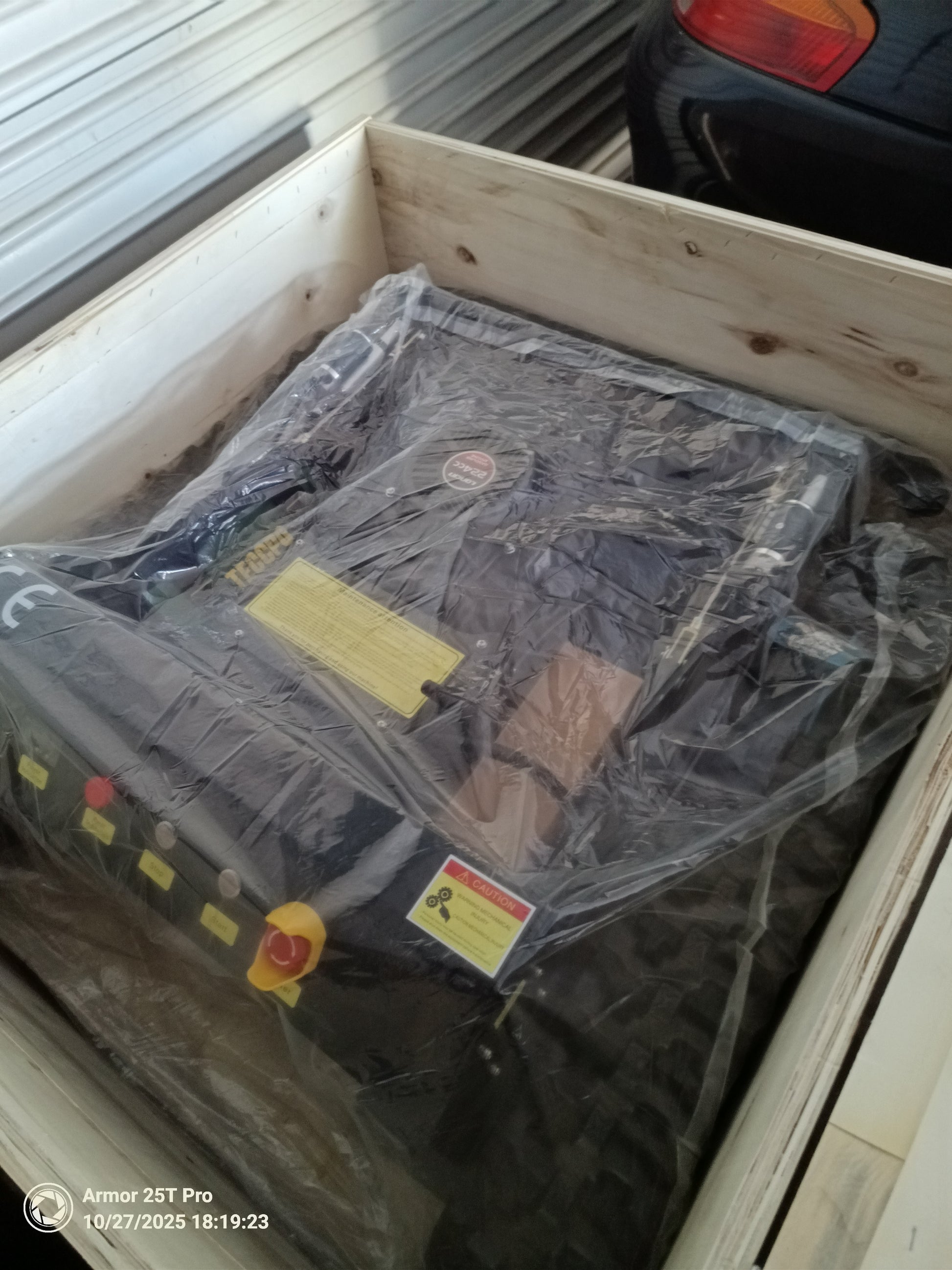 Remote control lawn mower Victoria packed securely in a crate, ready for outdoor use.