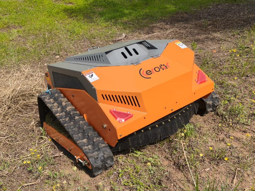 Redback remote control lawn mower with full steel body. 800mm cut. 22Hp. 20-150mm cutting height www.rebelmowers.com.au