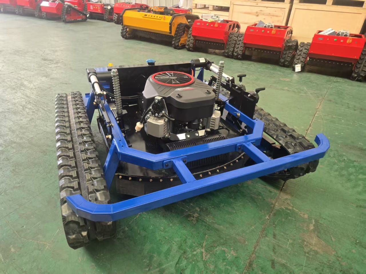 Remote controlled lawn mower Rebel mowers remote control mower Tank800 with optional 27 Hp Vee Twin. Climb up to 50 degree slopes safely.