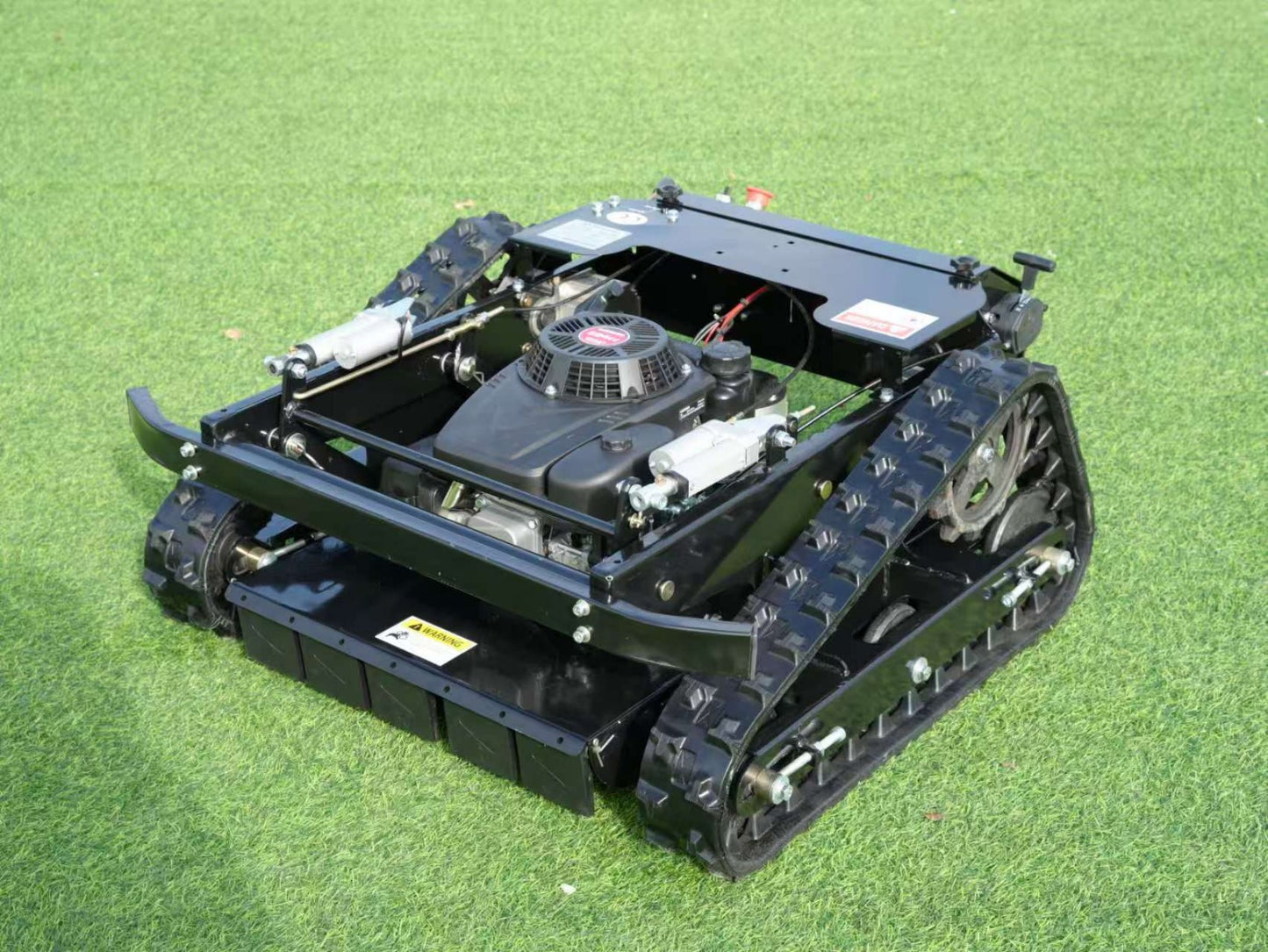 7.5 Hp 550mm cut Typhoon remote control lawn mower 20-150mm height adjustable with optional bulbar www.rebelmowers.com.au